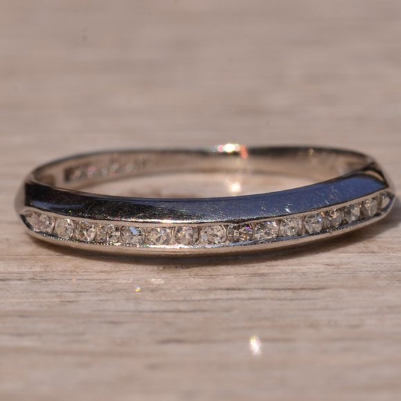Antique Platinum Wedding Band with Natural Diamonds